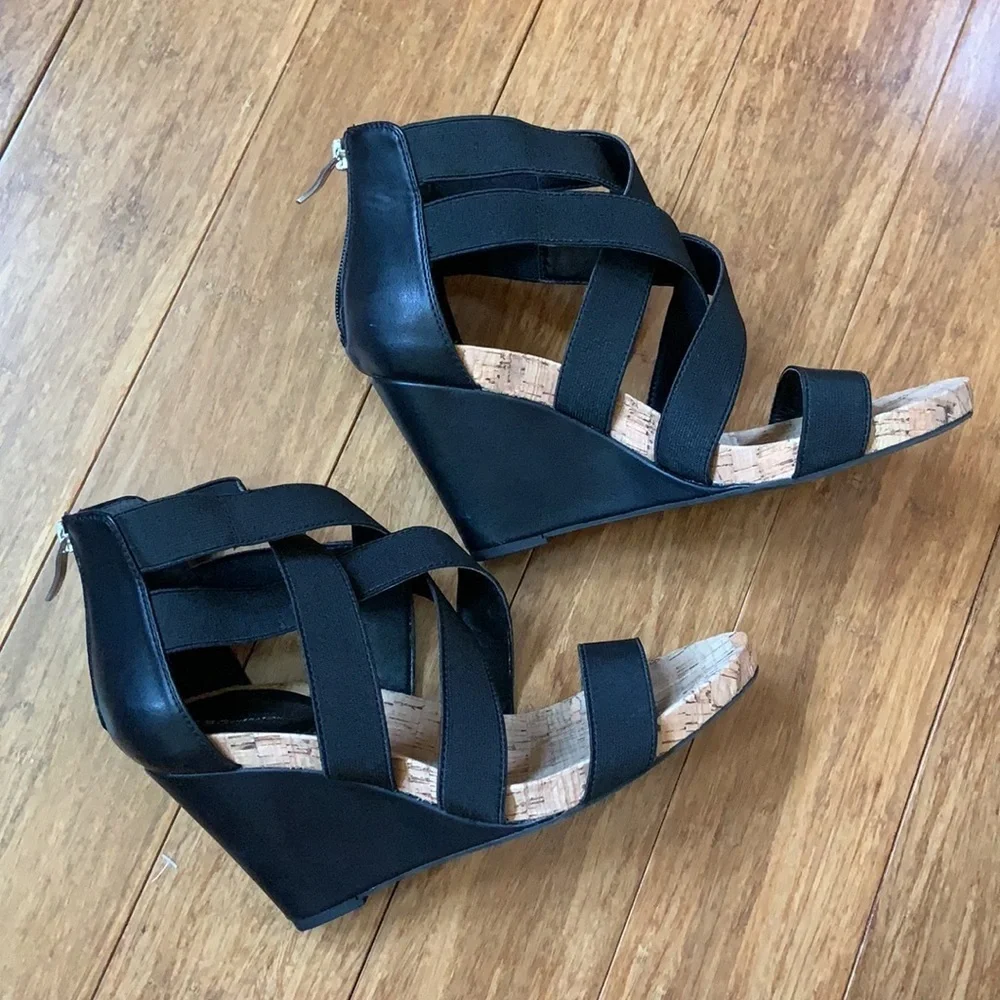 BCBGeneration Wedge Strappy Sandals Black 9 1/2